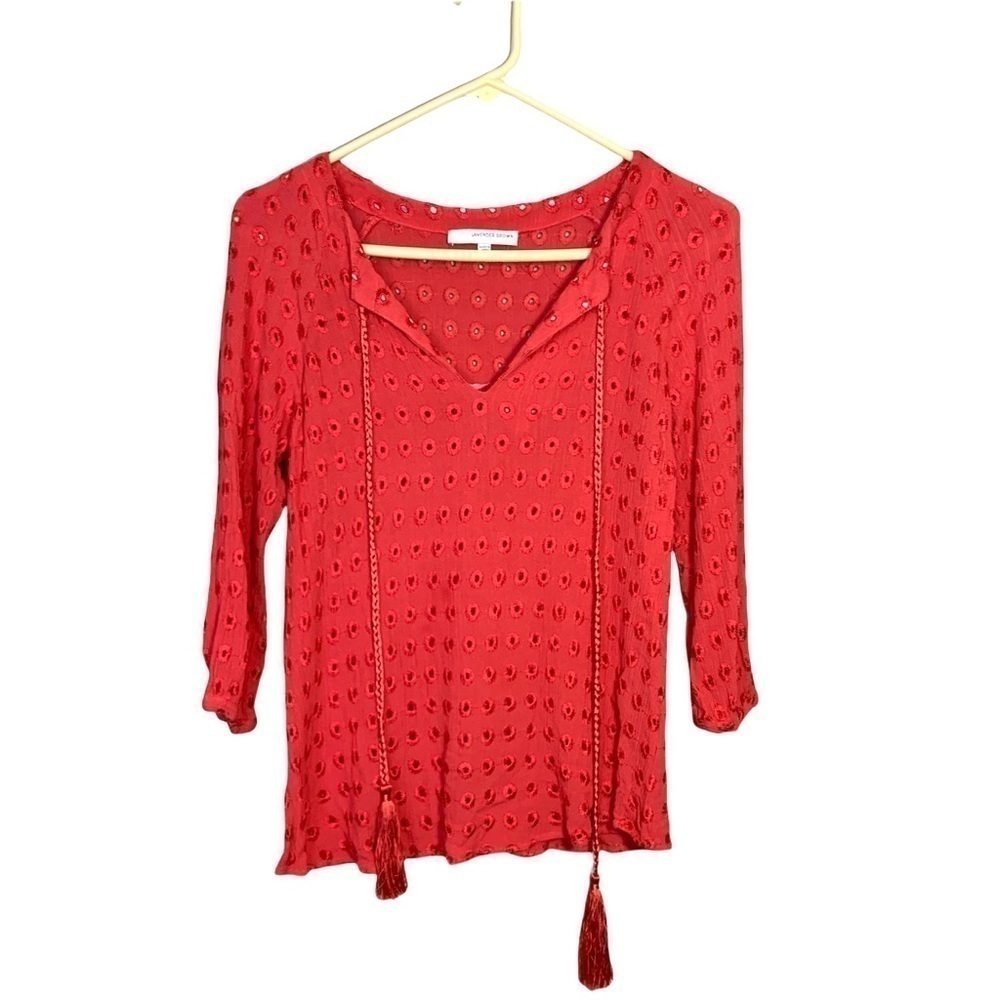 Lavender Brown Red Cedric Eyelet Stitch Fix Tassel 3/4 Sleeve Blouse Top Sz S - Picture 5 of 17